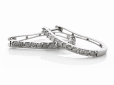 9ct White Gold Semi Eternity Diamond Hoop Earrings 1.00 Carats
