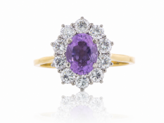 18ct Yellow Gold Oval Cluster Claw Set Diamond And Amethyst Ring (A1.28) 1.00 Carats