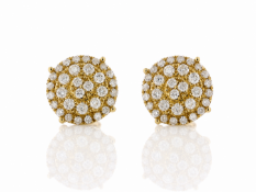 9ct Yellow Gold Round Cluster Diamond Stud Earring 1.35 Carats