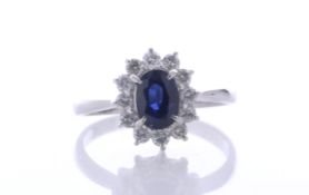 Platinum Single Stone With Halo Setting And Sapphire Ring (S0.98) 0.40 Carats