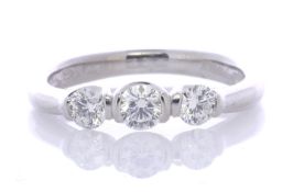 Platinum Three Stone Rub Over Set Diamond Ring 0.50 Carats