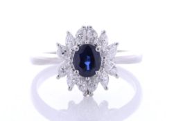 Platinum Oval Cluster Claw Set Diamond And Sapphire Ring (S0.78) 0.57 Carats