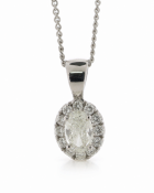 18ct White Gold Oval Cut Diamond Cluster Pendant (0.33) 0.48 Carats