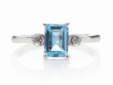9ct White Gold Blue Topaz Diamond Ring (BT1.65) 0.02 Carats