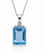 9ct White Gold Diamond And Blue Topaz Pendant (T3.76) 0.01 Carats