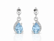 9ct White Gold Diamond And Blue Topaz Earring (BT 1.43) 0.01 Carats