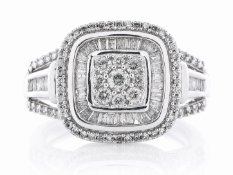 10ct White Gold Fancy Cluster Diamond Ring 1.00 Carats