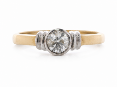 18ct Yellow Gold Single Stone Rub Over Set Diamond Ring 0.41 Carats