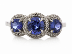 9ct White Gold Created Ceylon Sapphire And Diamond Ring (S2.21) 0.10 Carats