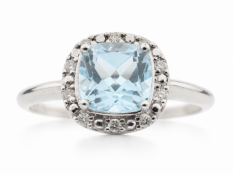 9ct White Gold Diamond And Blue Topaz Ring (BT1.79) 0.10 Carats