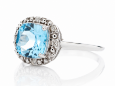 9ct White Gold Blue Topaz Diamond Ring (BT1.81) 0.07 Carats