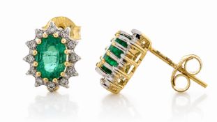 9ct Yellow Gold Diamond and Emerald Earrings (E0.72) 0.12 Carats