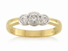18ct Three Stone Rub Over Set Diamond Ring 0.65 Carats