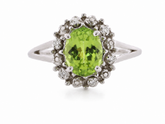9ct White Gold Cluster Diamond And Peridot Ring (P1.50) 0.03 Carats