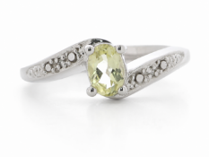 9ct White Gold Diamond And Lemon Quartz Ring (LQ0.50) 0.01 Carats