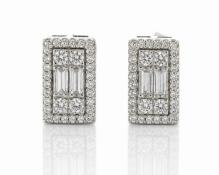 9ct White Gold Emerald Cluster Diamond Stud Earring 0.50 Carats