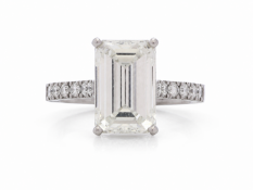 18ct White Gold Single Stone Emerald Cut With Shoulders Diamond Ring (5.01) 5.37 Carats