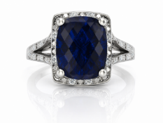 9ct White Gold Cushion Cluster Diamond And Created Ceylon Sapphire Ring