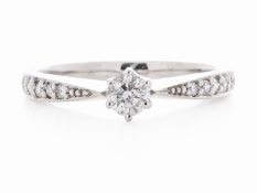 18ct White Gold Single Stone Diamond Ring With Stone Set Shoulders (0.28) 0.43 Carats