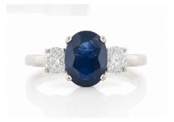 18ct Yellow Gold Three Stone Oval Cut Diamond And Sapphire Ring (S2.16) 0.77 Carats