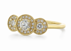 18ct Yellow Gold Three Stone Rub Over Set Diamond Ring (0.21) 0.43 Carats