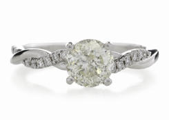 18ct White Gold Diamond Ring  With Waved Stone Set Shoulders 1.22 Carats