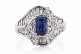 Platinum Emerald Cluster Claw Set Diamond Ring (S1.34) 1.43 Carats