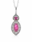 14ct White Gold Marquise Cluster Diamond And Ruby Pendant And chain 0.08 Carats
