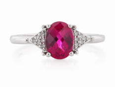 9ct White Gold Fancy Cluster Diamond And Created Ruby Ring