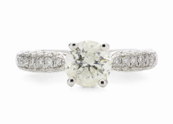 18ct White Gold Diamond Ring With Stone Set Shoulders 1.38 Carats