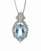 Platinum Oval Aqua Marine And Diamond Pendant (AM5.50) 0.50 Carats