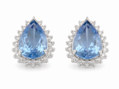 9ct White Gold Diamond And Blue Topaz Earring (BT6.46) 0.03 Carats