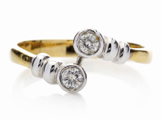18ct Two Stone Rub Over Set Diamond Ring 0.20 Carats