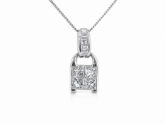 Platinum Illusion Set Cluster Diamond Pendant 1.15 Carats