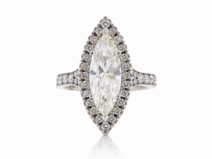 18ct White Gold Marquise Halo with shoulders Diamond Ring 3.01 Carats