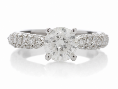 18ct White Gold Single Stone Claw Set With Stone Set Shoulders Diamond Ring (1.08) 1.58 Carats