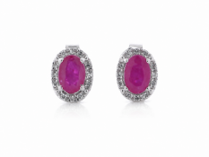 14ct White Gold Oval Cut Diamond And Ruby Stud Earring 0.10 Carats