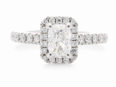 Platinum Single Stone With Halo Setting Ring (0.70) 1.02 Carats