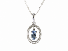 9ct White Gold  Diamond And Blue Topaz Pendant (BT0.25) 0.03 Carats