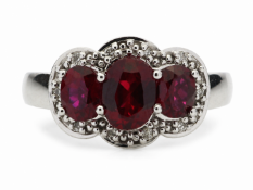 9ct White Gold Created Ruby Diamond Cluster Ring (R1.90) 0.08 Carats