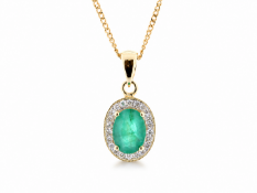 9ct Yellow Gold Diamond And Emerald Pendant 0.11 Carats