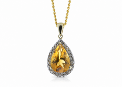 9ct Yellow Gold Citrine Diamond Cluster Pendant (C2.79) 0.08 Carats