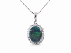 Platinum Oval Cluster Diamond And Opal Pendant (O3.72) 0.95 Carats
