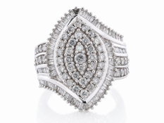 10ct White Gold Fancy Cluster Diamond Ring 2.00 Carats