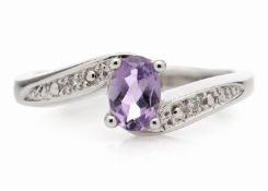 9ct White Gold Amethyst Diamond Ring (A0.50) 0.01 Carats