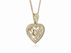 9ct Yellow Gold Heart Pendant Set With Diamonds With Centre Heart and Swirls 0.18 Carats