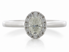 18ct White Gold Oval Cut Halo Diamond Ring (0.42) 0.57 Carats