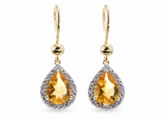 9ct Yellow Gold Citrine Diamond Earring 0.13 Carats