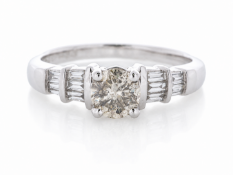 18ct White Gold Single Stone With Stone Set Shoulders Diamond Ring 0.84 Carats