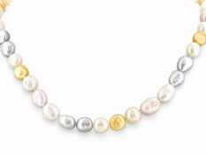 Baroque shaped 8.0 - 8.5mm freshwater cultured pearl necklace with a gold plated clasp. Pearl